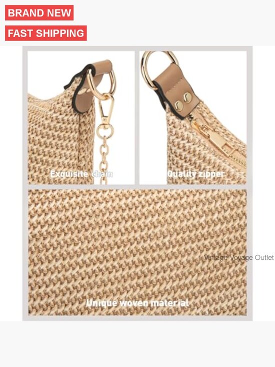 Small Woven Straw Shoulder Bag Hobo Purse Foldable Beach Tote